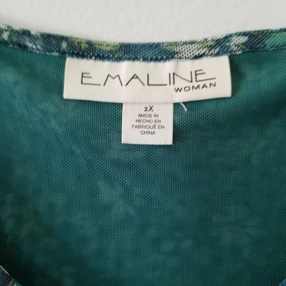 Emaline Woman V Neck Green Floral Lined Flowy Lightweight Sheer Sleeves Top 2X - Picture 4 of 8
